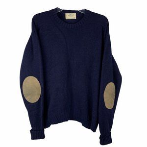 Vintage LL Bean Sweater Camel Hair & Wool Suede Elbow Pads Grunge Navy